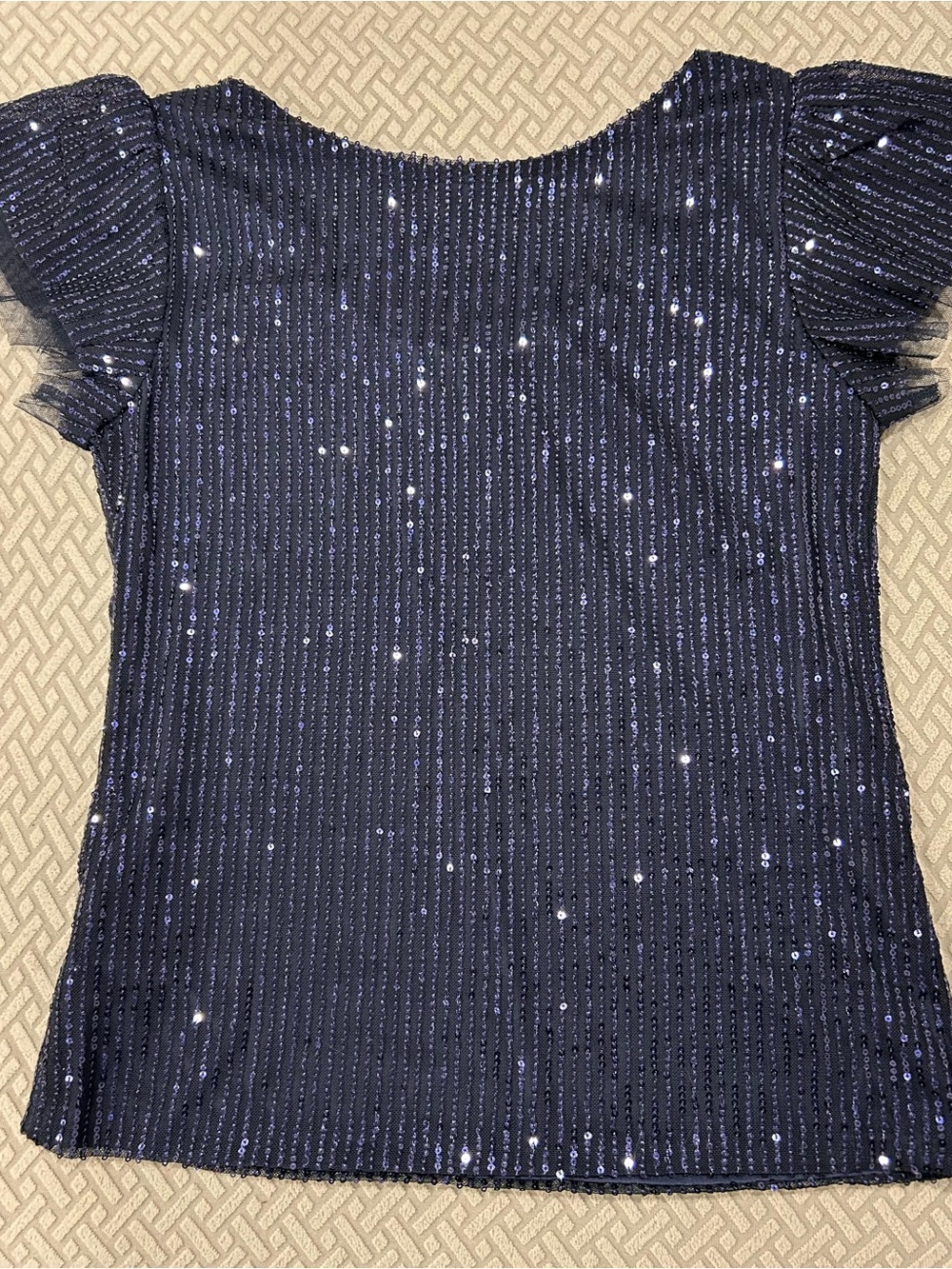 Navy Sequin Flutter Sleeve Top - Picture 5 of 7